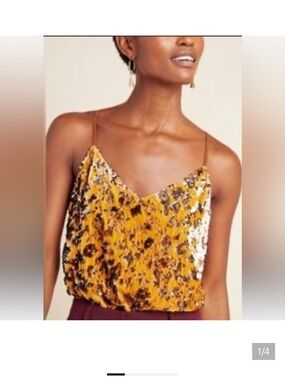 Sequin Velvet Cami Tank Top - Mustard Yellow